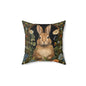 Bunny Garden Throw Pillow, Cute Rabbit Floral Decorative Pillow