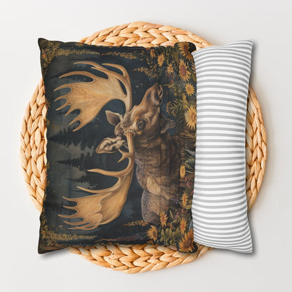 William Morris Inspired Woodland Moose Wildflowers Decorative Pillowcase