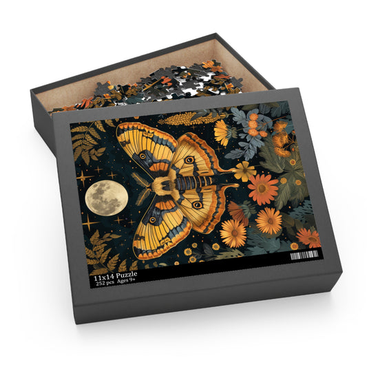 William Morris Inspired the Moon and Night Butterfly Jigsaw Puzzle Box | Cottage-core Art Nouveau Puzzle (120, 252, 500 piece)