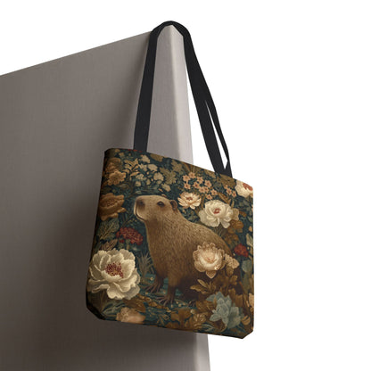 Woodland Capybara Floral Tote | Vintage Botanical Animal Print