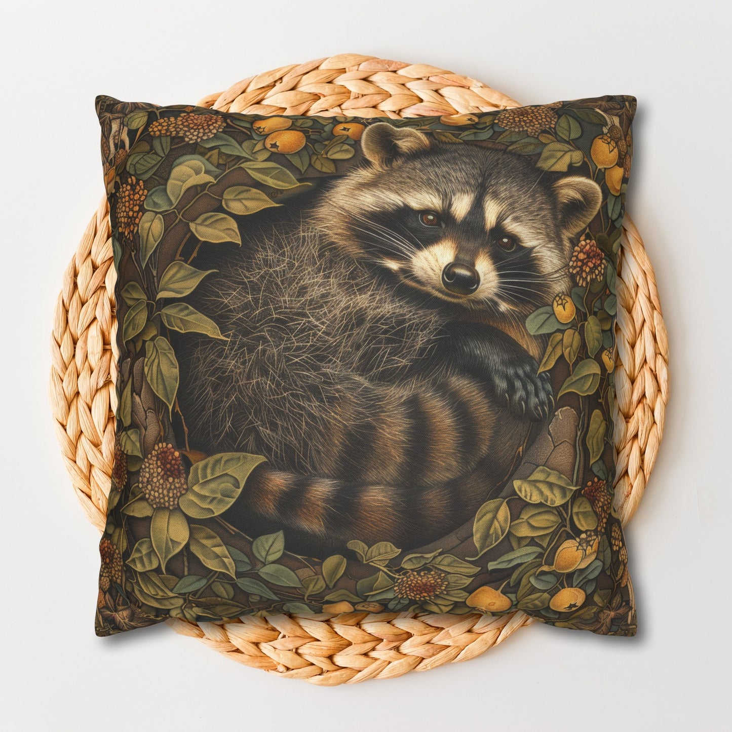 William Morris Inspired Raccoon Ancient Pillowcase