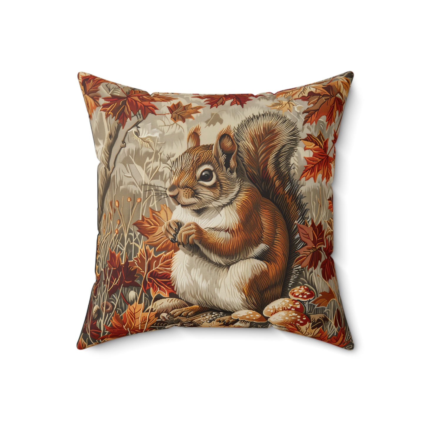 William Inspired Woodland Brown Squirrel Fall Autumn Forest Decorative Squrae Pillow