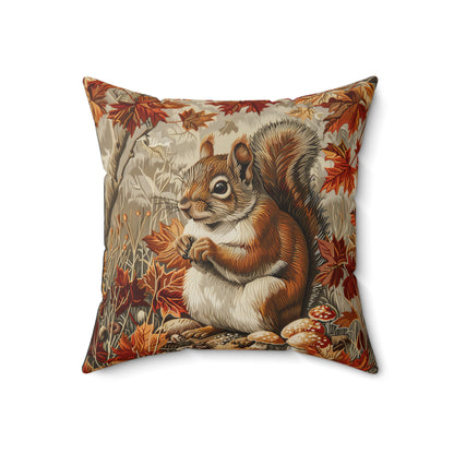 William Inspired Woodland Brown Squirrel Fall Autumn Forest Decorative Squrae Pillow