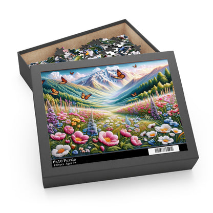 Field of Wildflowers and Butterflies Embroidered, Spring Scene Puzzle (120, 252, 500-Piece) Gift-Ready Box, Adult Jigsaw Puzzle