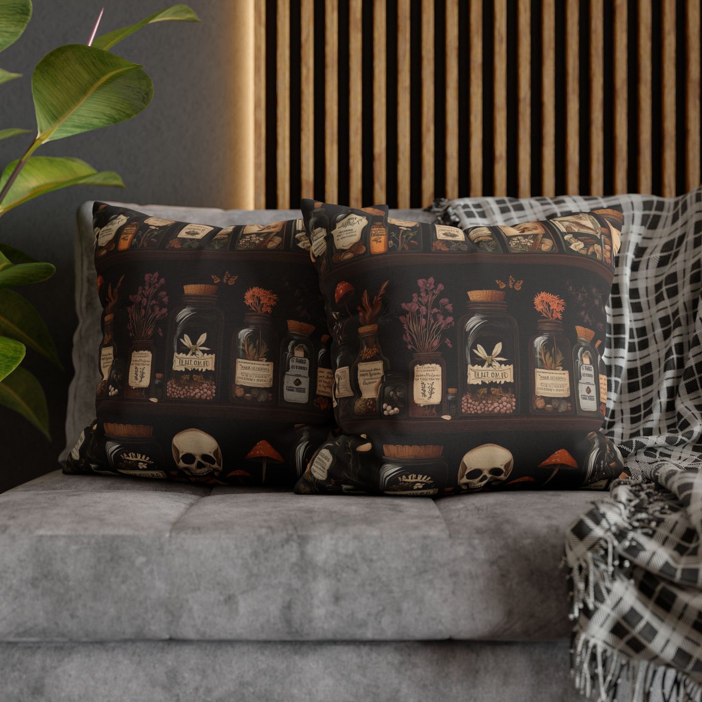 Gothic Apothecary Jars Pillowcase, Witchcraft Potion Shelf Dark Academia Throw Cushion, Spooky Halloween Decor