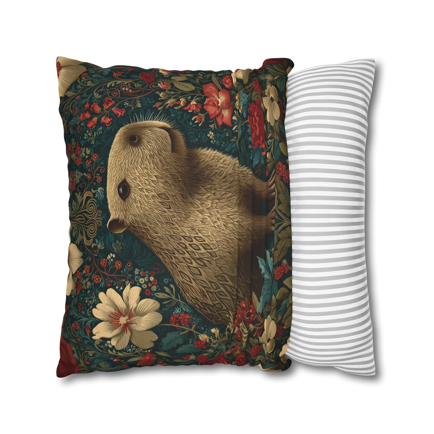 Capybara Floral Pillowcase, William Morris Style Botanical Animal Cushion for Cozy Home Decor