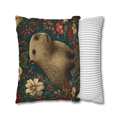 Capybara Floral Pillowcase, William Morris Style Botanical Animal Cushion for Cozy Home Decor