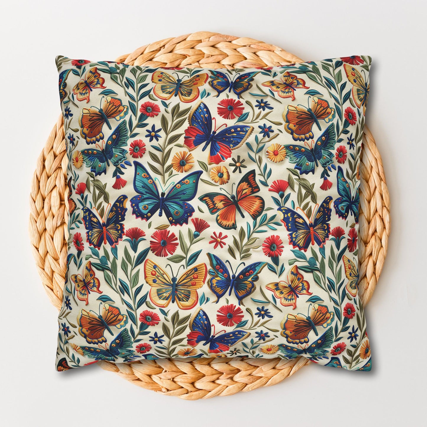 Colorful Spring Butterfly Embroidery-Style Pattern Pillowcase