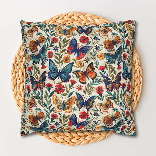 Colorful Spring Butterfly Embroidery-Style Pattern Pillowcase