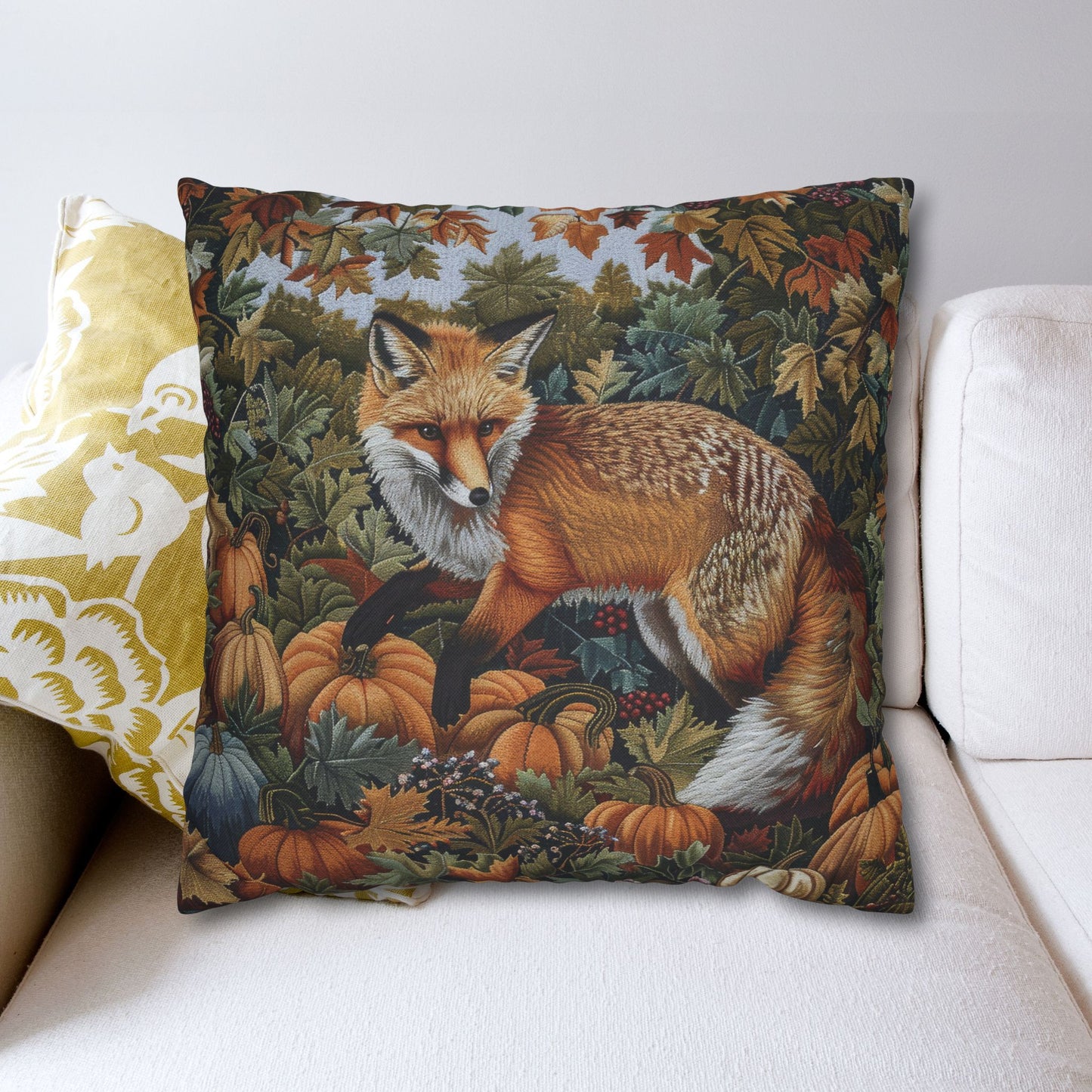 Woodland Fox Jumping Pumpkins Patch Decorative Pillowcase
