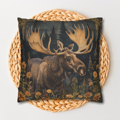 William Morris Inspired Woodland Moose Wildflowers Decorative Pillowcase