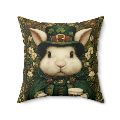 Leprechaun Bunny Decorative Pillow, St Patrick Day William Morris Style Rabbit Cushion