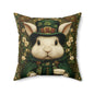 Leprechaun Bunny Decorative Pillow, St Patrick Day William Morris Style Rabbit Cushion