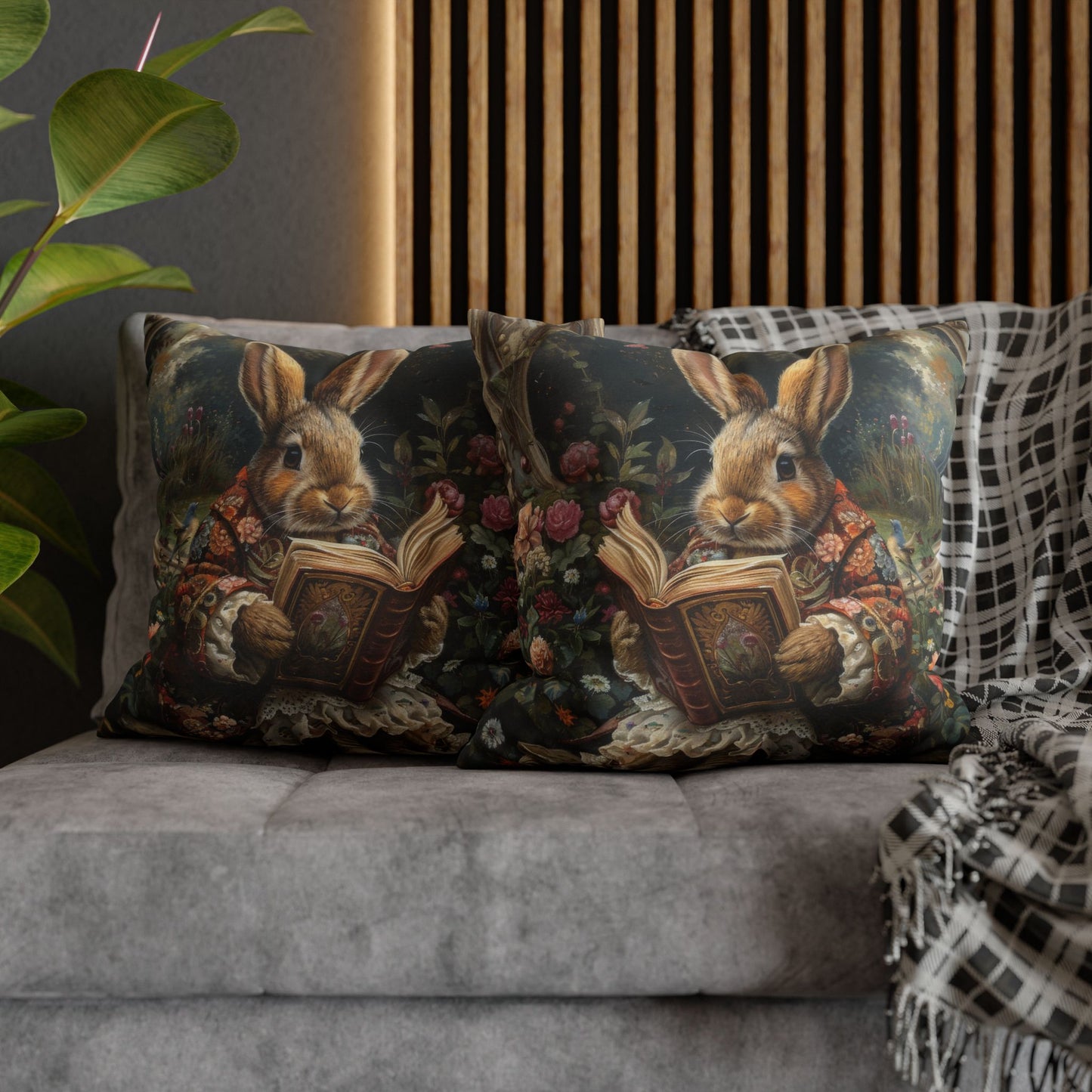 Rococo Bunny With Vintage Book Pillowcase