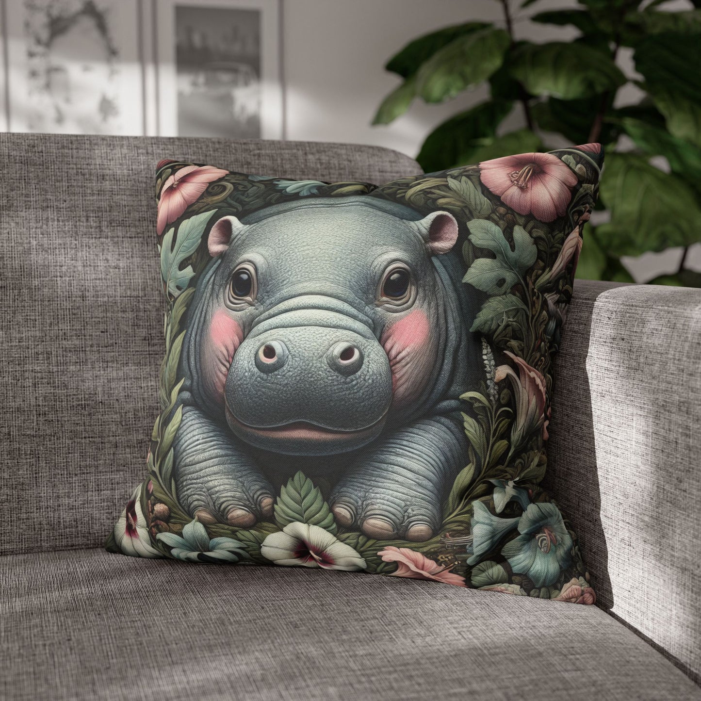 Decorative Pillowcase - Baby Pygmy Hippo William Morris Inspired
