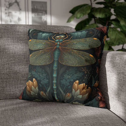 William Morris Inspired Dragonfly Pillowcase, Teal Botanical Art Nouveau Dragonfly Floral Decorative Pillow Cover