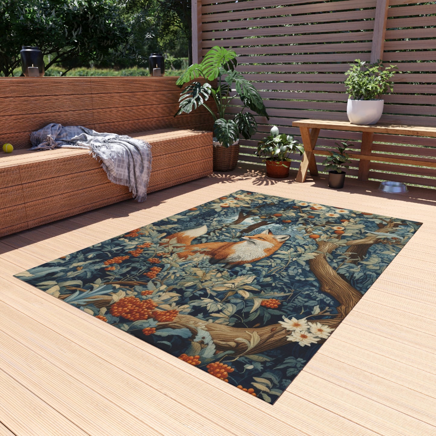 Outdoor Rug - Woodland Fox  Aesthetic Rectangle Area Rug