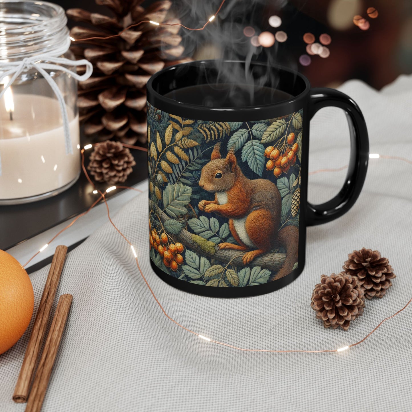 William Morris Squirrel Mug: Woodland Berry Design, Nature Lover Gift
