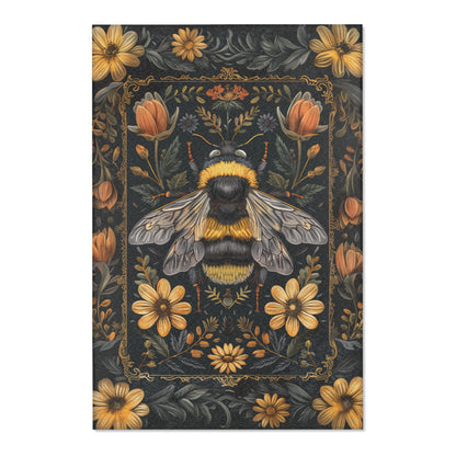 Bumblebee Floral Garden, Art Deco Style Home Decor, Bumblebee Rectangle Area Rug Living Room Fall Season Carpet Decor