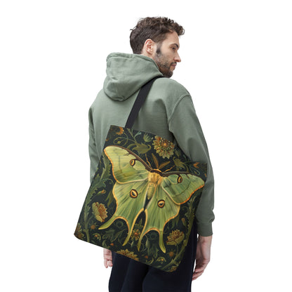 Luna Moth Botanical Tote Bag, William Morris Inspired, Sage Green Nature Bag