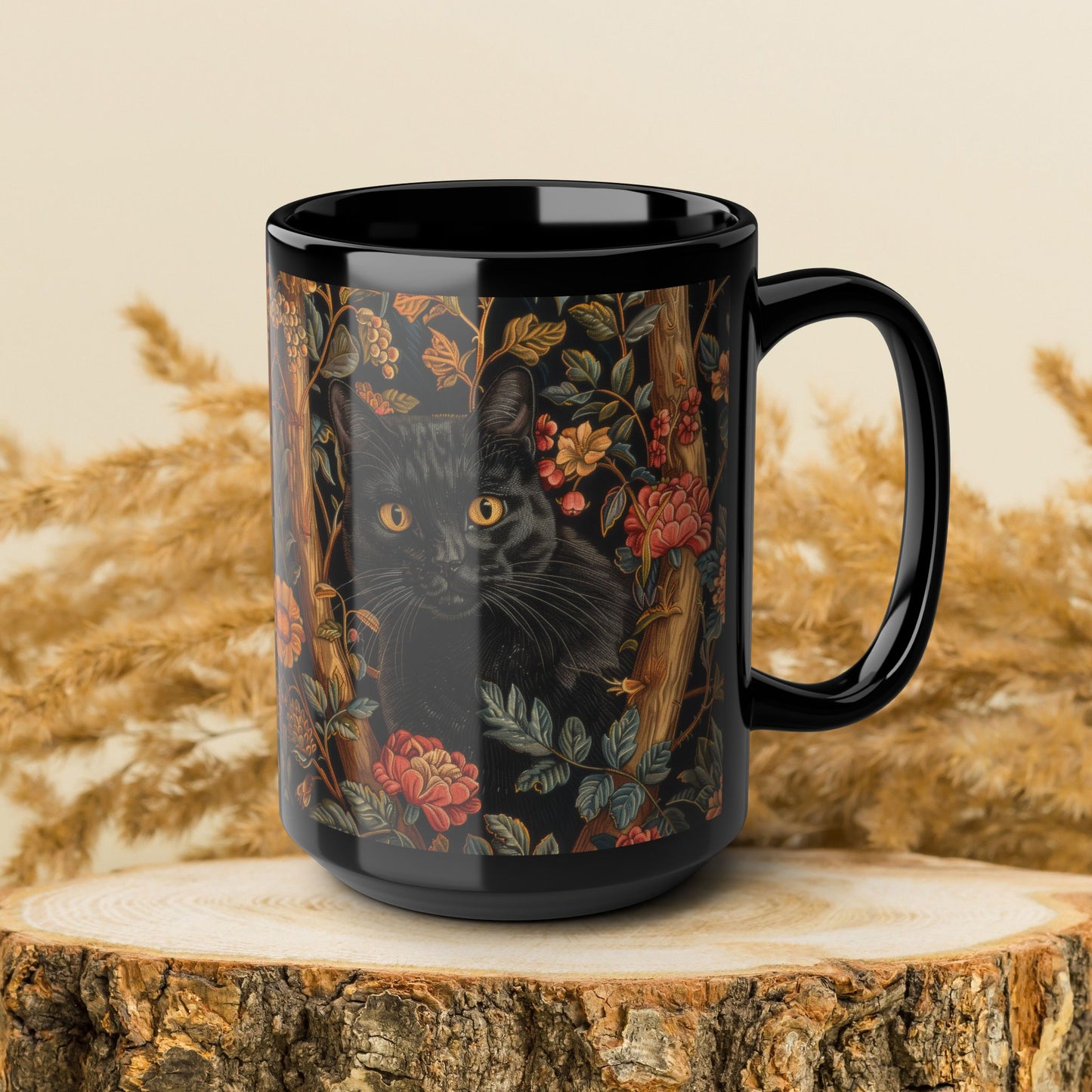 Gothic Black Cat Mug - Cozy Coffee Cup for Cat Lovers, Stylish Drinkware for Home, Unique Gift for Halloween, Floral Cat Design, [...]
