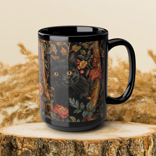Gothic Black Cat Mug - Cozy Coffee Cup for Cat Lovers, Stylish Drinkware for Home, Unique Gift for Halloween, Floral Cat Design, [...]