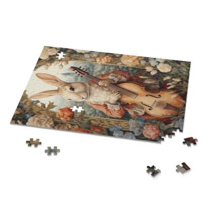 William Morris Inspired Victorian Rococo Rabbit Plays The Cello  Jigsaw Puzzle (120, 252, 500-Piece)