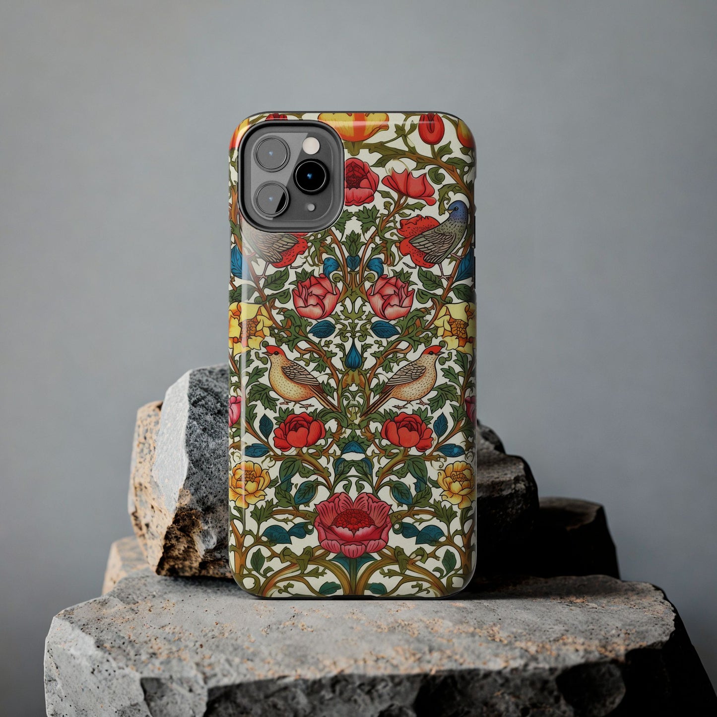 Vintage Pattern Rose And Bird in The Style of William Morris iPhone Tough Case