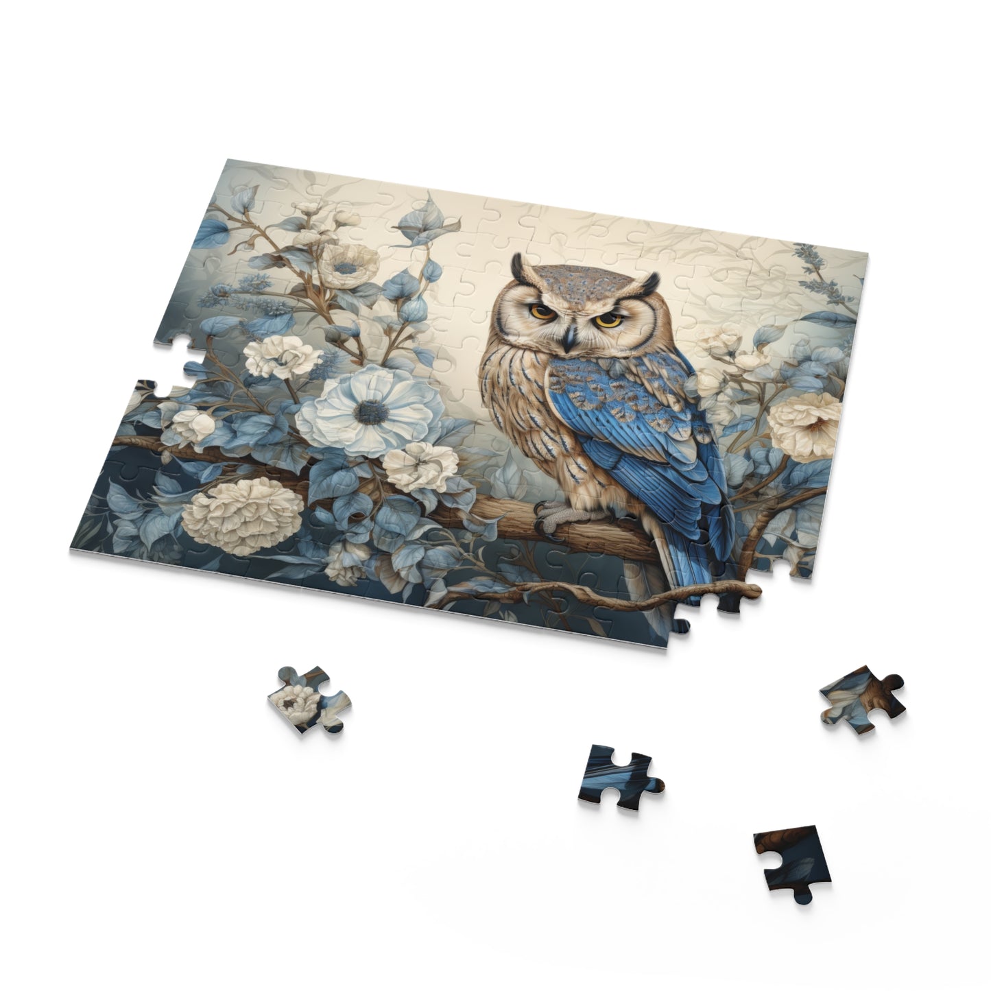 William Morris Inspired Owl and Flowers (120, 252, 500-Piece) Adult Jigsaw Puzzle, Gift Him Her