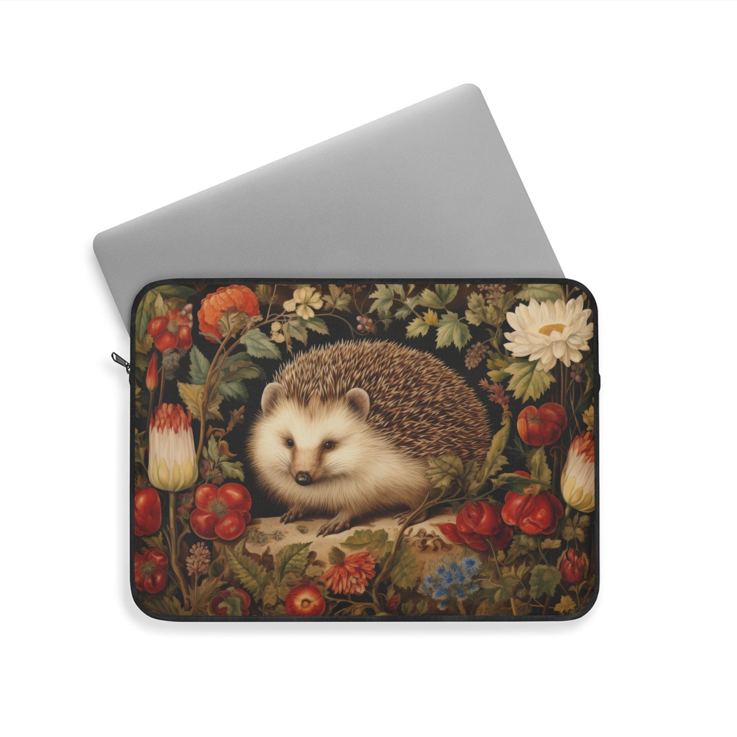 Hedgehog Laptop Sleeve, William Morris Inspired Woodland Floral Art Case, Vintage Botanical Animal Laptop Cover (12”, 13”, 15”)