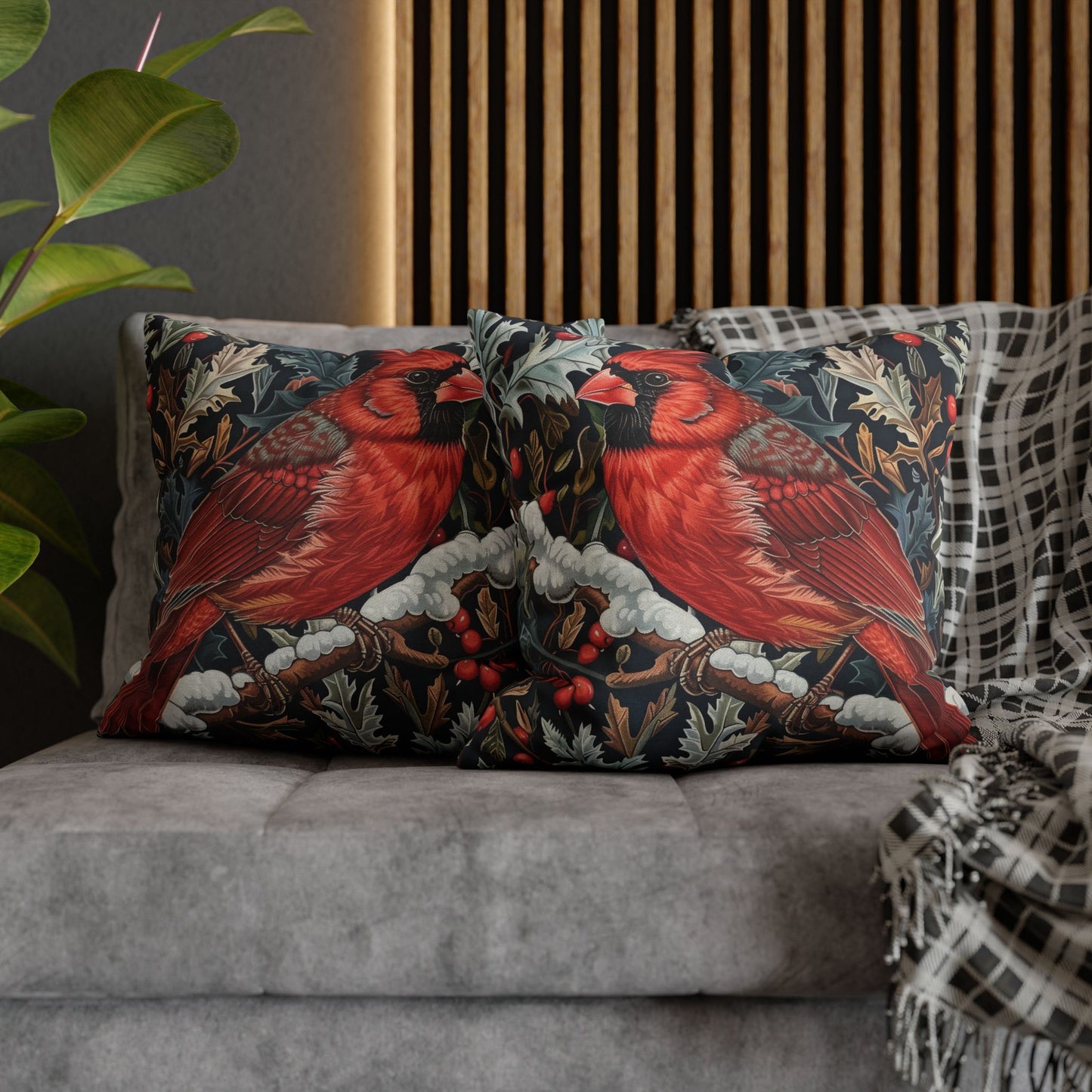 Red Cardinal Among Winter Florals Decorative Pillowcase
