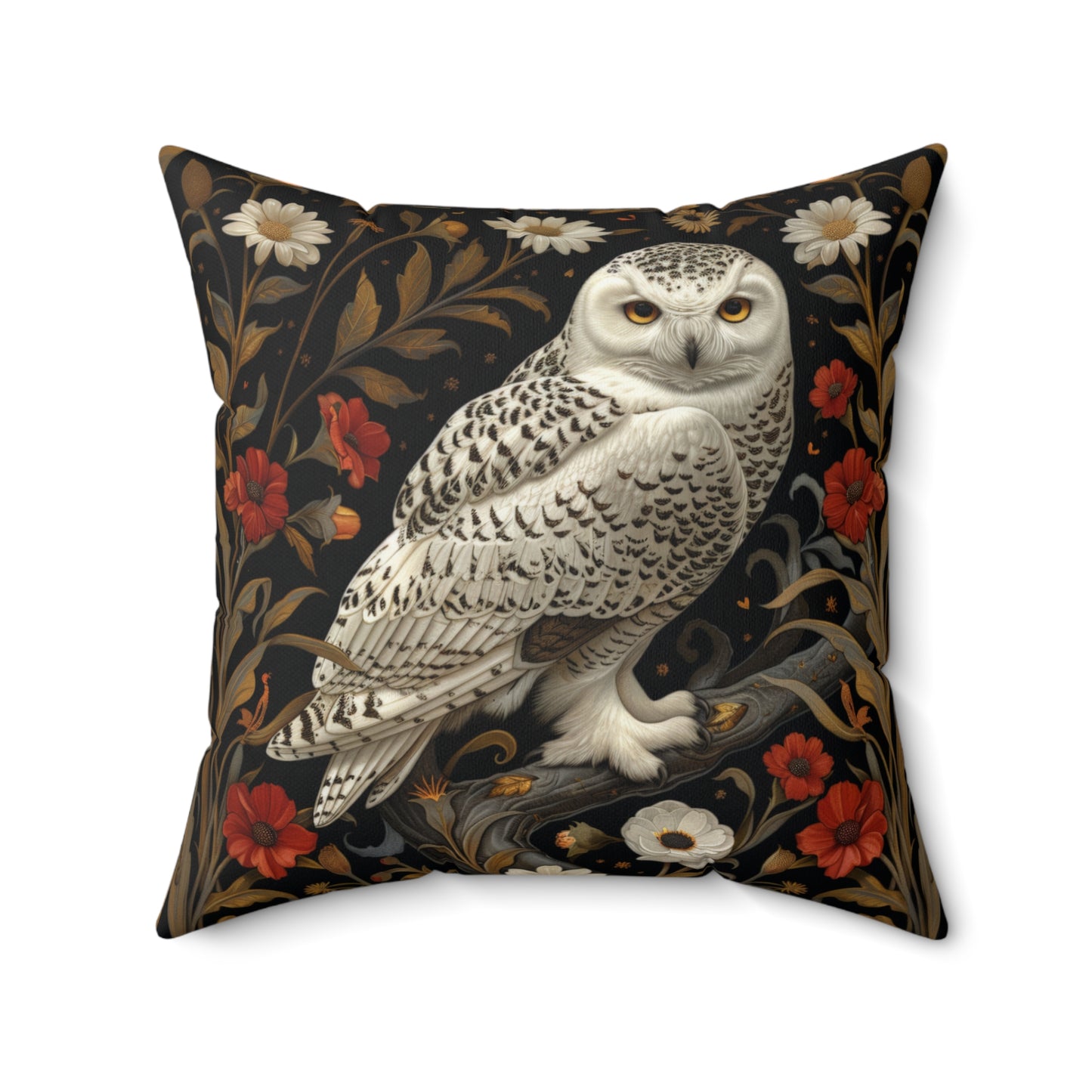 William Morris Inspired Snow Owl Winter Botanicals Home Decor Pillow