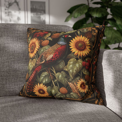 William Morris Inspired Pheasant Sunflowers Art Deco Print Pillowcase