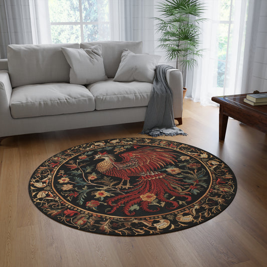 Victorian Phoenix Round Rug: William Morris Tapestry Style
