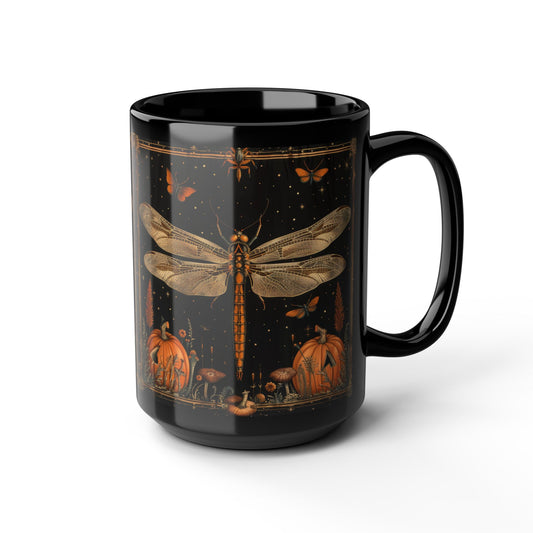 Art Deco Halloween Dragonfly Pumpkins Coffee Mug For Her Him Ceramic Mug Black Mug  11oz, 15oz