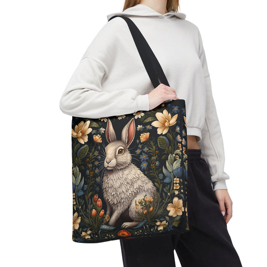Floral Bunny Tote Bag, William Morris Inspired, Easter Tote Bag, Rabbit Cottagecore Tote Bag, Eco-Friendly Carryall