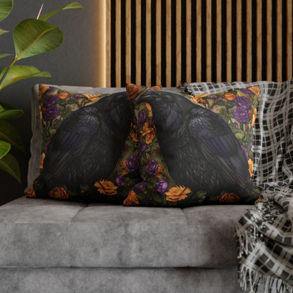 Mystical Raven Halloween Roses Throw Pillowcase, William Morris Inspired Raven Halloween Decor