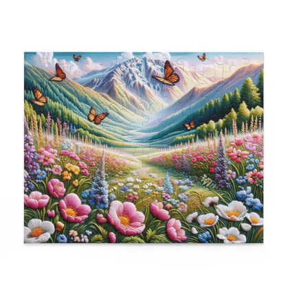 Field of Wildflowers and Butterflies Embroidered, Spring Scene Puzzle (120, 252, 500-Piece) Gift-Ready Box, Adult Jigsaw Puzzle