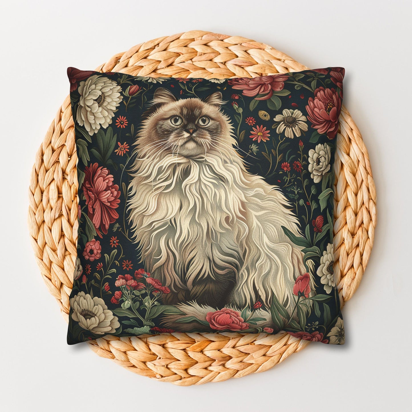 William Morris Inspired Botanicals Ragdoll Cat Pillowcase