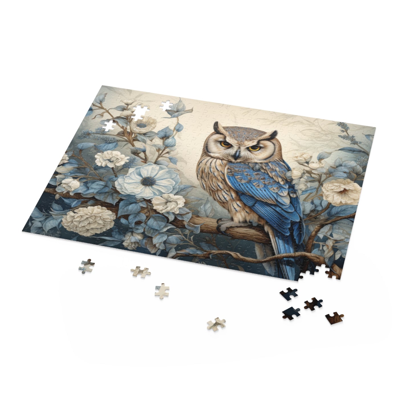 William Morris Inspired Owl and Flowers (120, 252, 500-Piece) Adult Jigsaw Puzzle, Gift Him Her