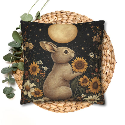 Moonlit Bunny Floral , William Morris Inspired Floral Bunny Pillowcase