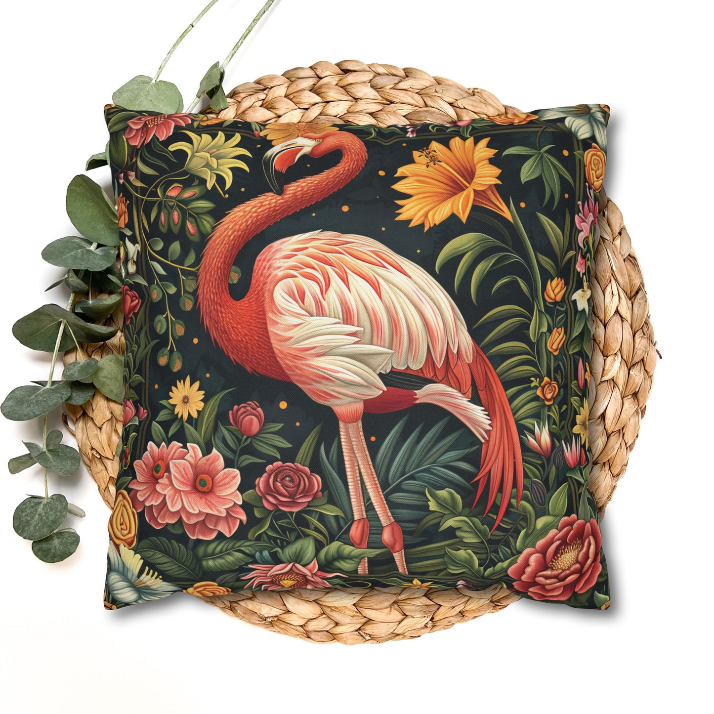 ropical Flamingo Throw Pillowcase: Morris Inspired Floral Decor