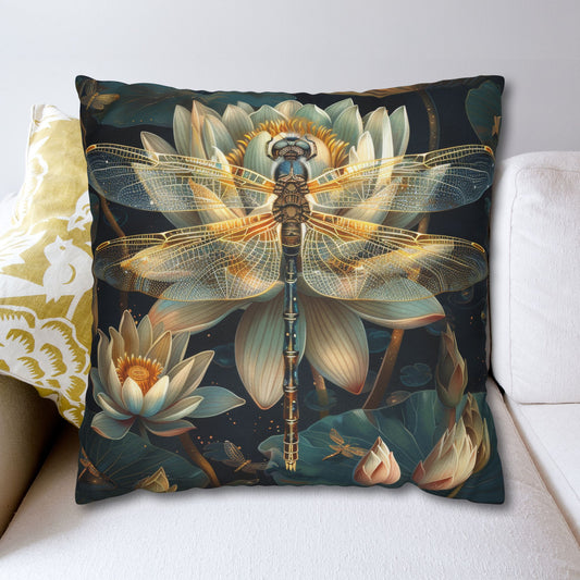 Art Deco Dragonfly White Water Lily Pillowcase