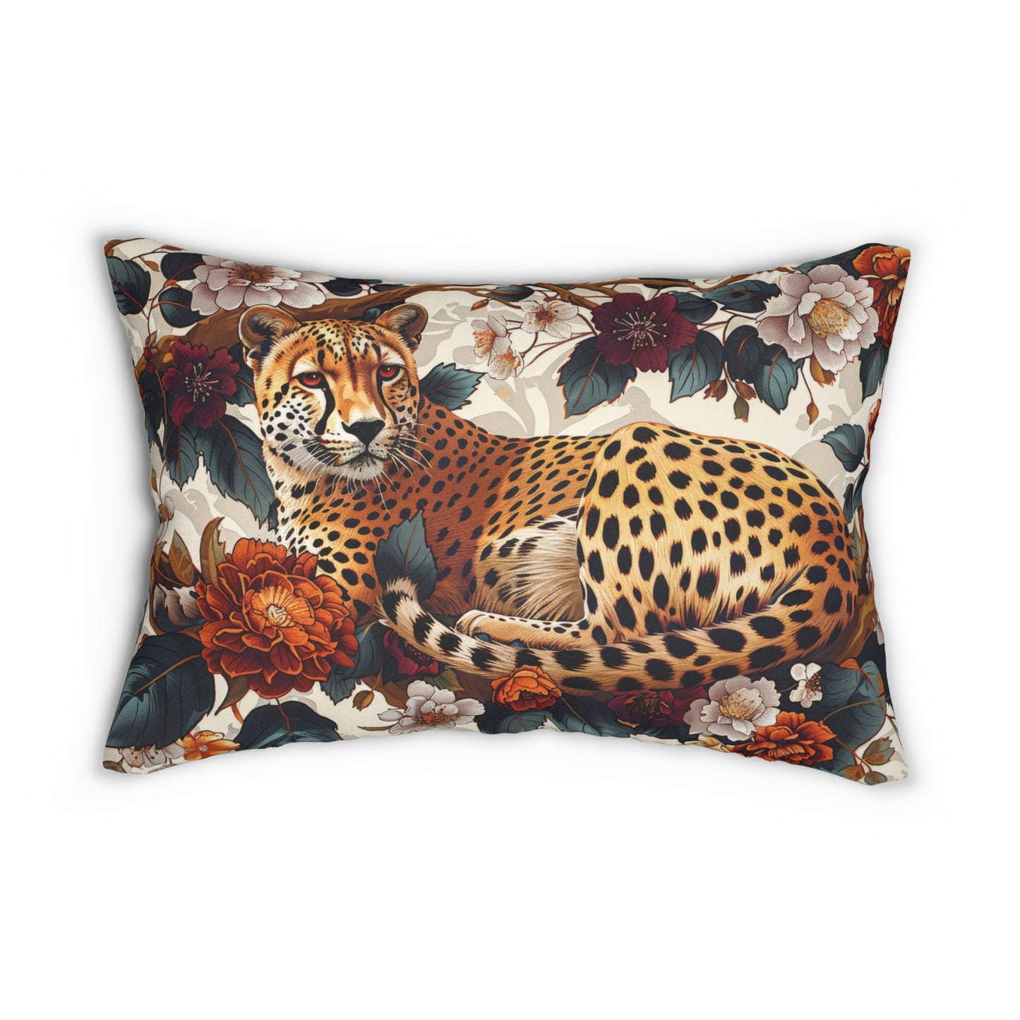 Cheetah Pattern William Morris Inspired Spun Polyester Lumbar Pillow