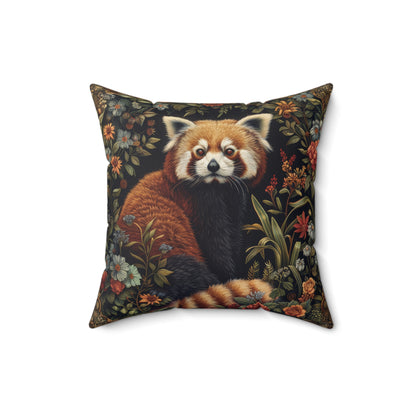 Red Panda Throw Pillow: William Morris Rustic Floral Accent Cushion