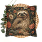Botanical Sloth Pillowcase, Cozy Woodland Animal Cushion, William Morris Inspired Floral Throw Pillowcase