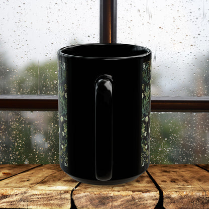 William Morris Inspired Green Botanical Black Coffee Mug 11oz, 15 oz