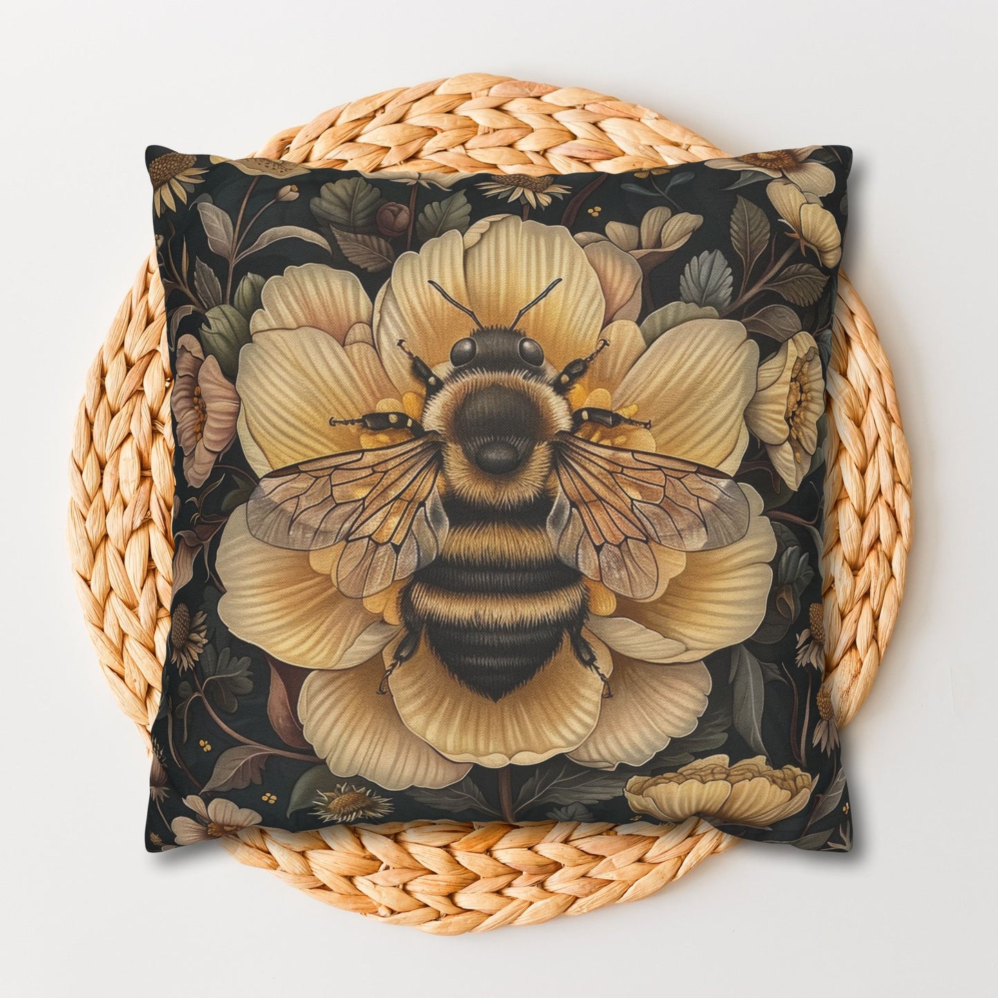 Botanical Bumble Bee William Morris Inspired Art Nouveau Pillowcase