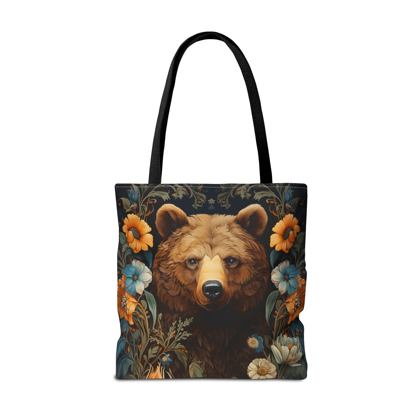 Forest Bear Tote Bag, William Morris Inspired Woodland Bear Shopping Bag, Moody Floral Art Nouveau Gifts for Her, Eco-Friendly Carryall