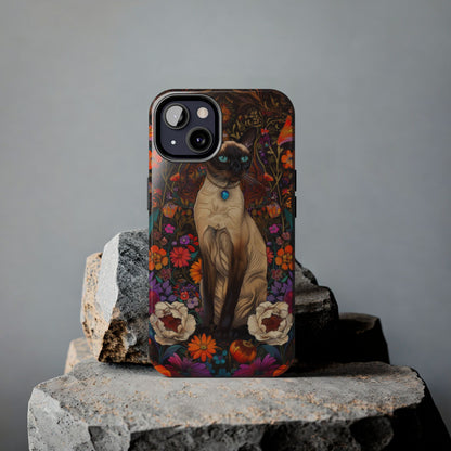 Art Deco Siamese Cat In The Style of William Morris iPhone Tough Case